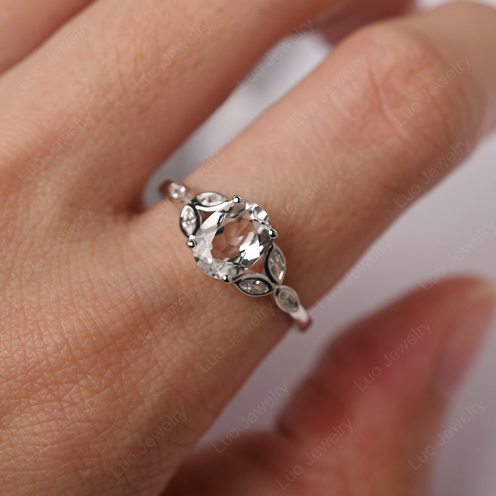 White Topaz Vintage Oval Engagement Rings Silver - LUO Jewelry