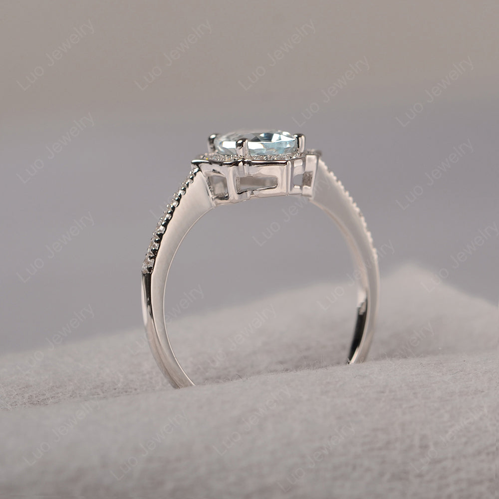 Aquamarine Vintage Oval Halo Engagement Rings - LUO Jewelry