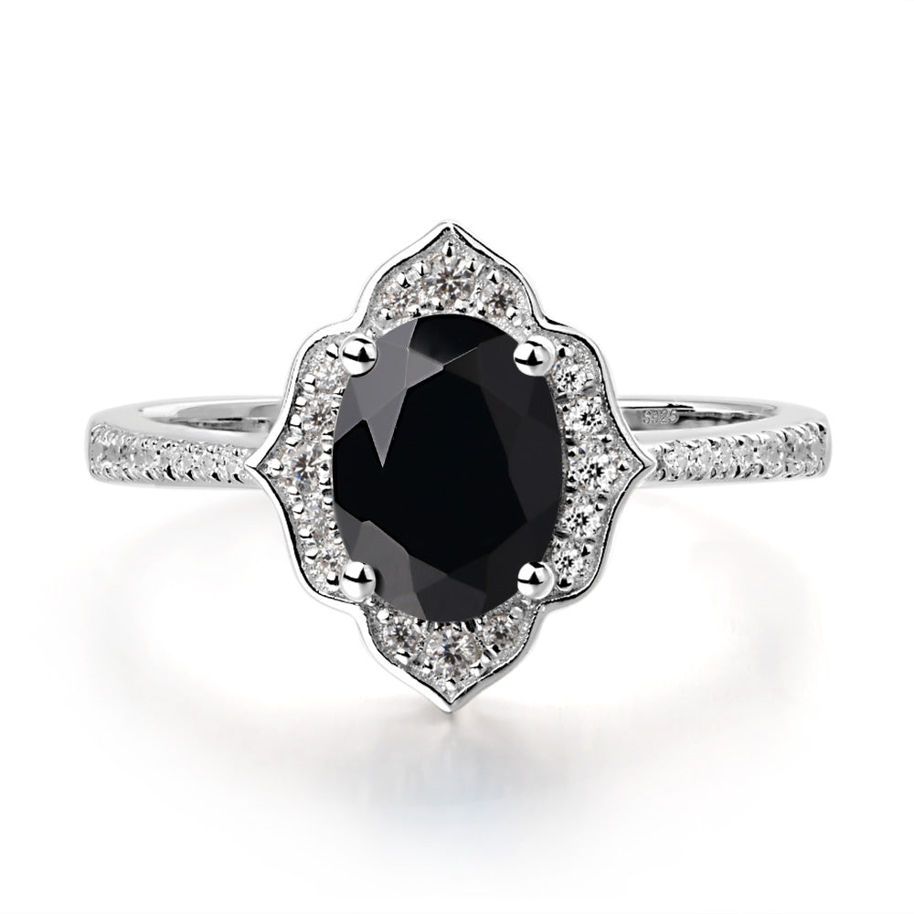 Black Stone Vintage Oval Halo Engagement Rings - LUO Jewelry