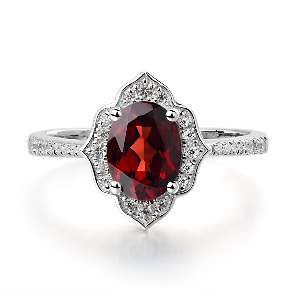 Garnet Vintage Oval Halo Engagement Rings - LUO Jewelry