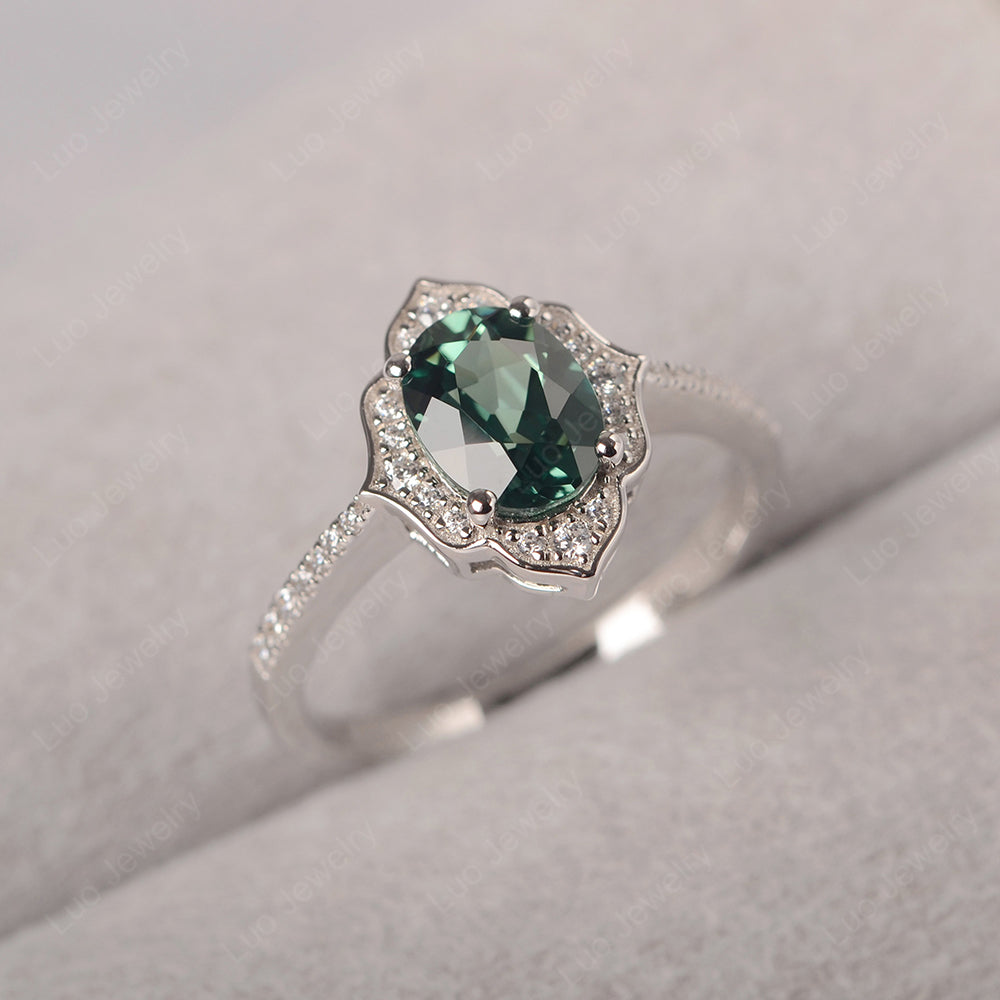 Green Sapphire Vintage Oval Halo Engagement Rings - LUO Jewelry