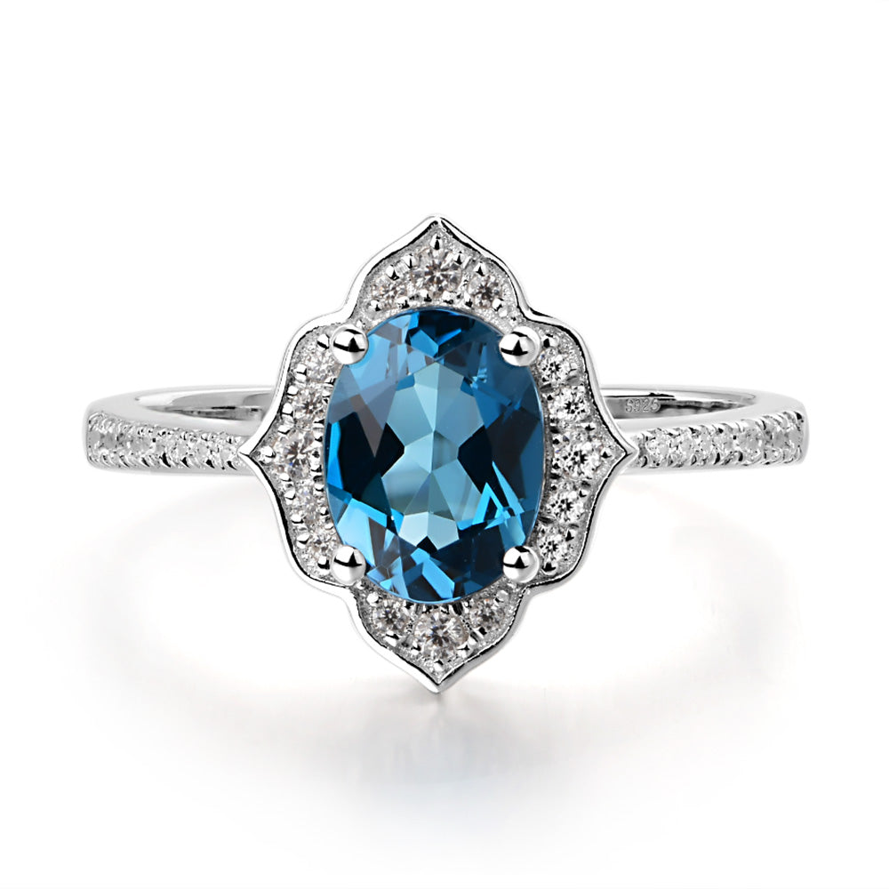 London Blue Topaz Vintage Oval Halo Engagement Rings - LUO Jewelry