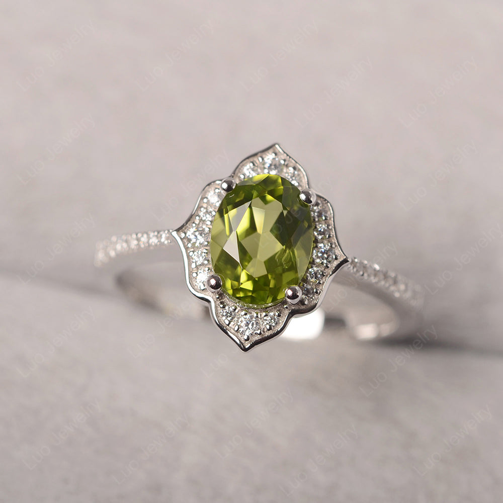 Peridot Vintage Oval Halo Engagement Rings - LUO Jewelry