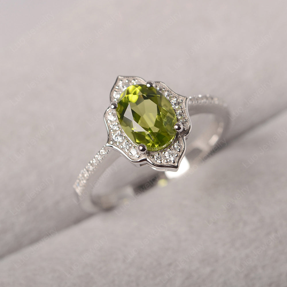 Peridot Vintage Oval Halo Engagement Rings - LUO Jewelry
