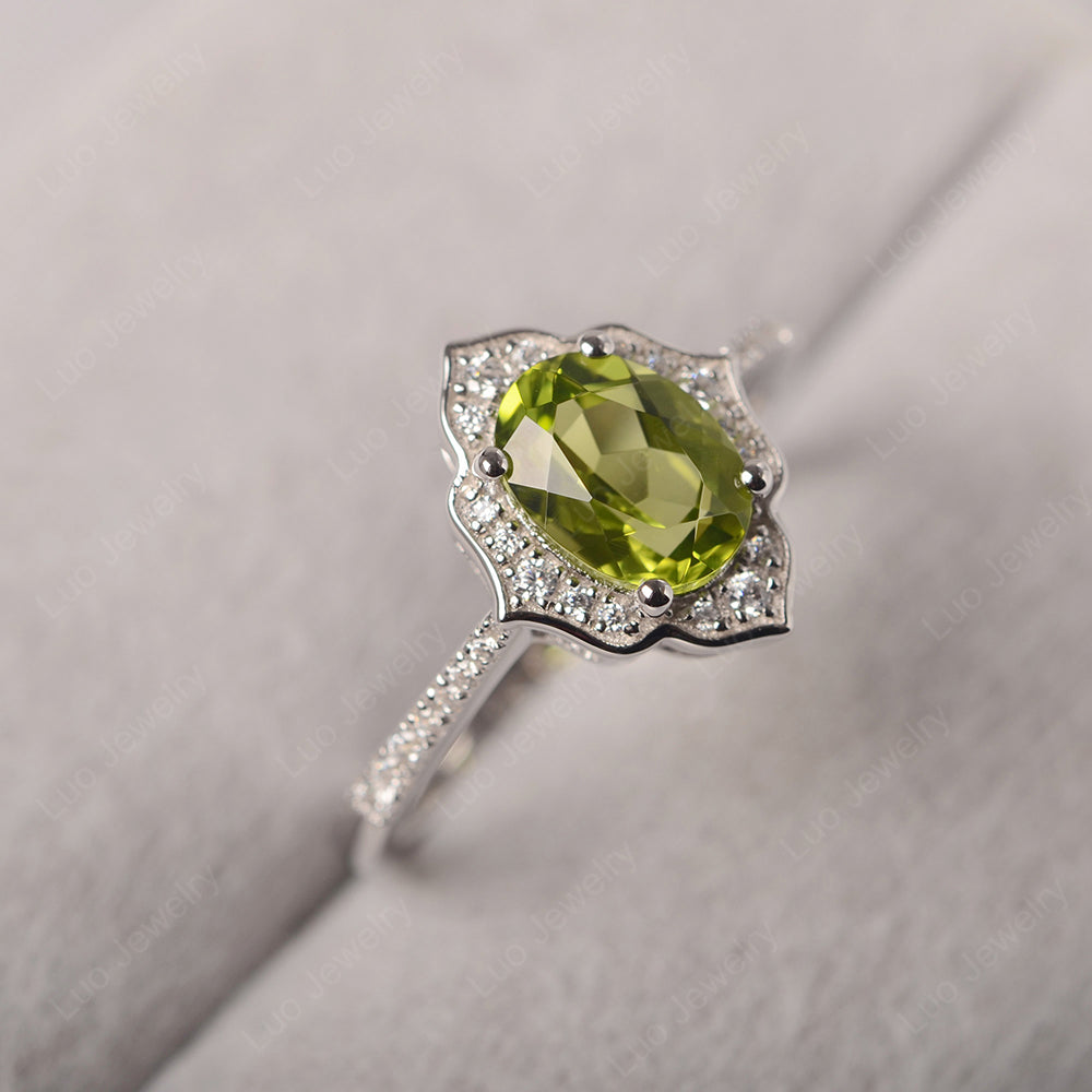 Peridot Vintage Oval Halo Engagement Rings - LUO Jewelry