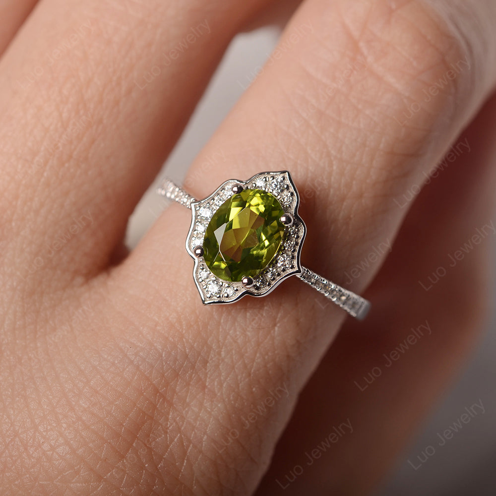 Peridot Vintage Oval Halo Engagement Rings - LUO Jewelry