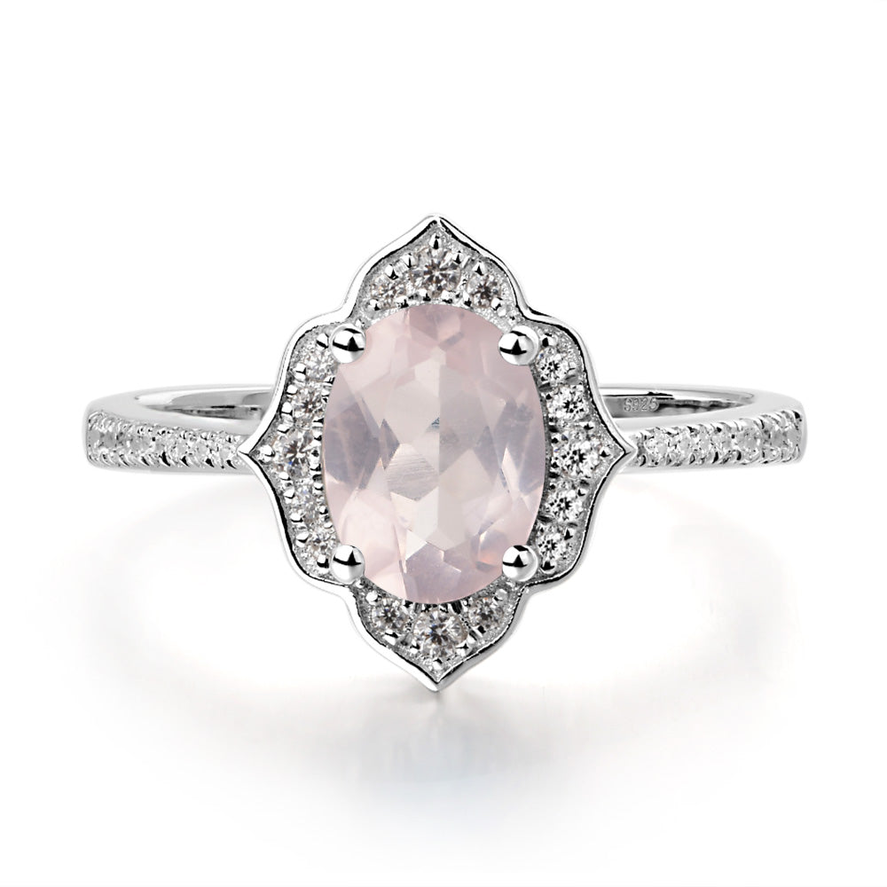 Rose Quartz Vintage Oval Halo Engagement Rings - LUO Jewelry