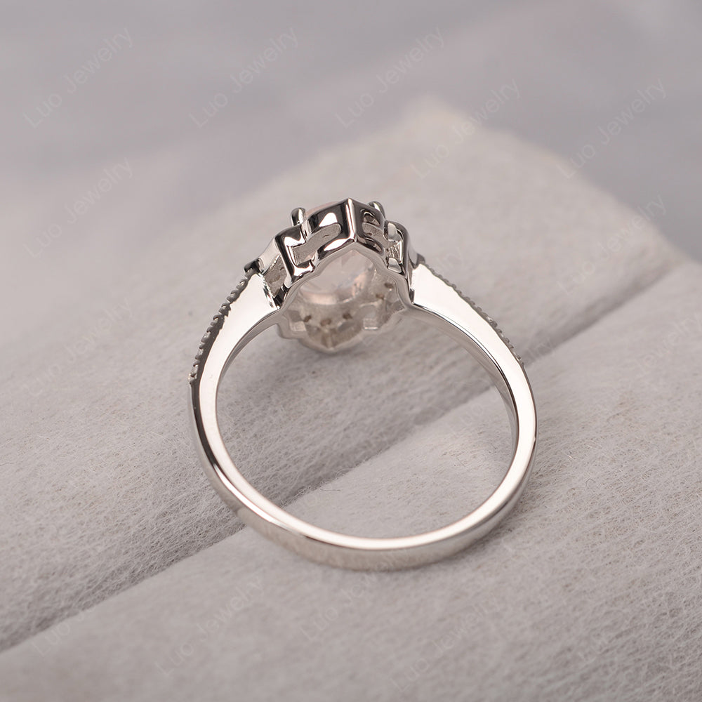 Rose Quartz Vintage Oval Halo Engagement Rings - LUO Jewelry