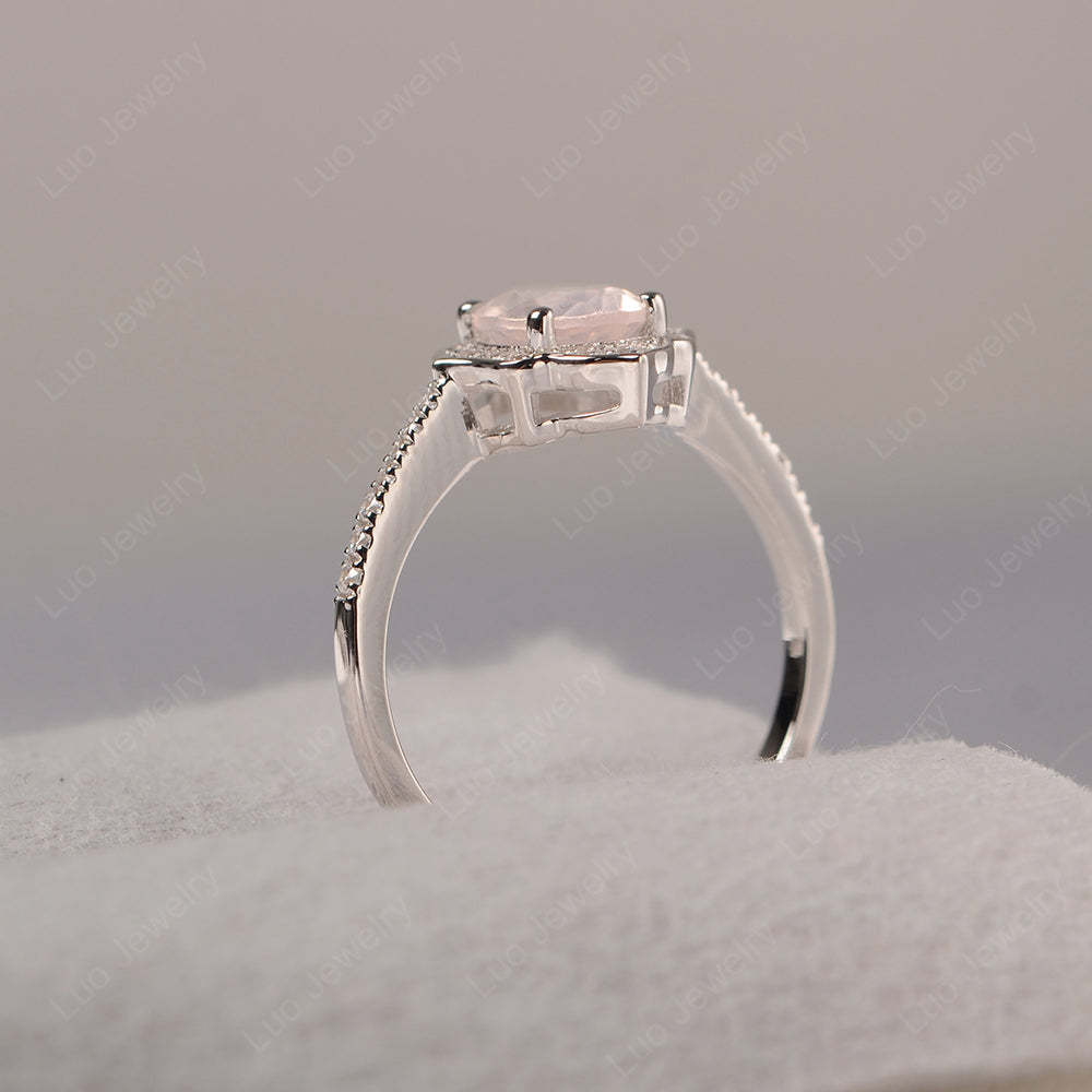 Rose Quartz Vintage Oval Halo Engagement Rings - LUO Jewelry