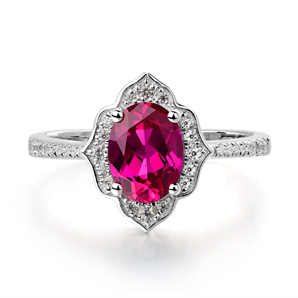 Ruby Vintage Oval Halo Engagement Rings - LUO Jewelry