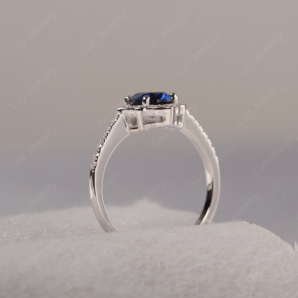 Lab Sapphire Vintage Oval Halo Engagement Rings - LUO Jewelry