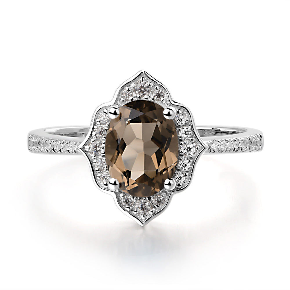 Smoky Quartz  Vintage Oval Halo Engagement Rings - LUO Jewelry