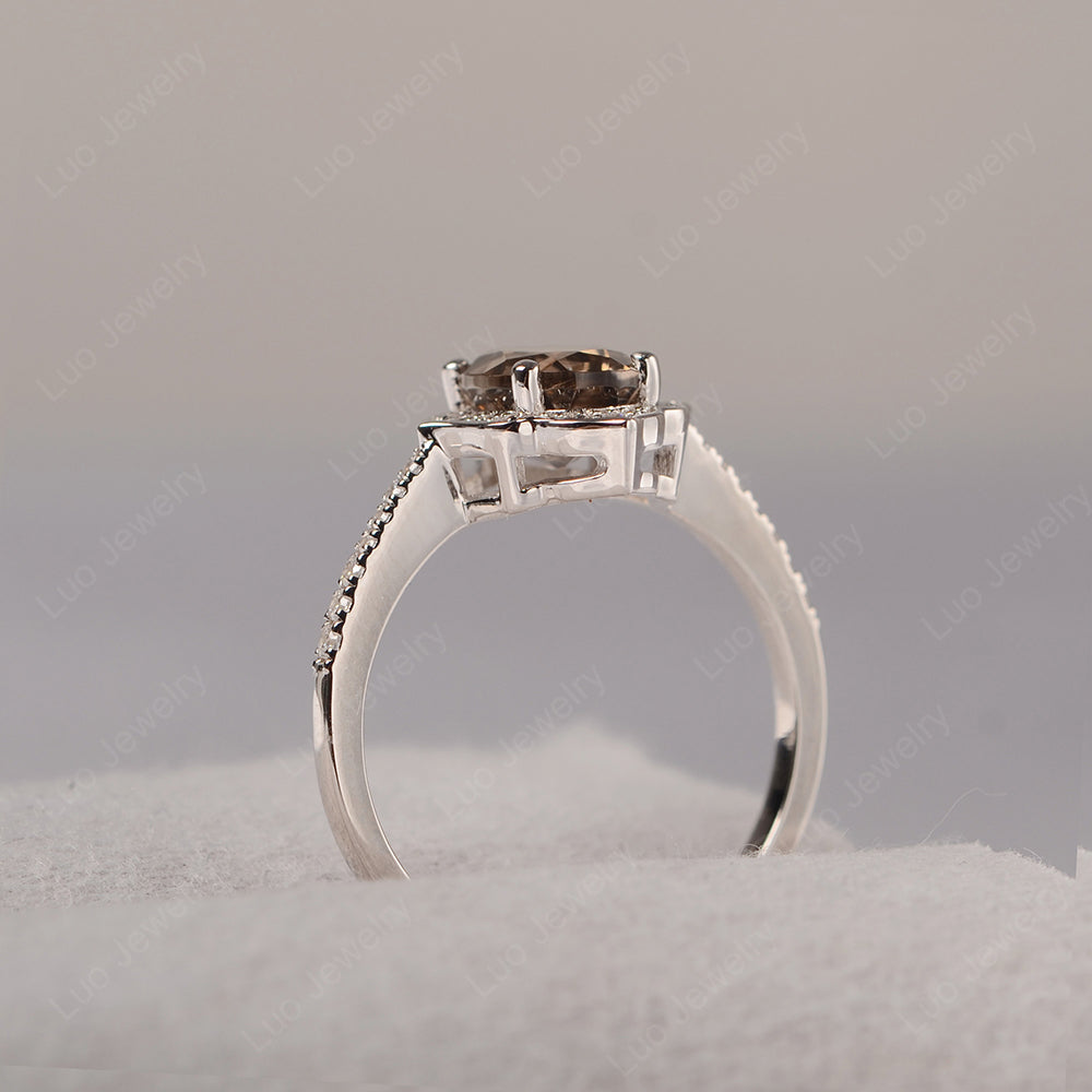 Smoky Quartz Vintage Oval Halo Engagement Rings - LUO Jewelry