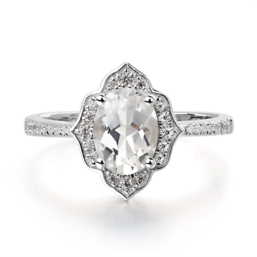White Topaz Vintage Oval Halo Engagement Rings - LUO Jewelry