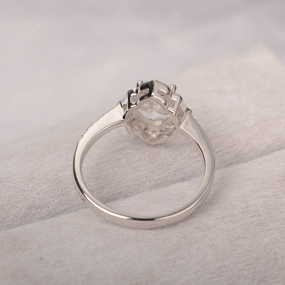 White Topaz Vintage Oval Halo Engagement Rings - LUO Jewelry