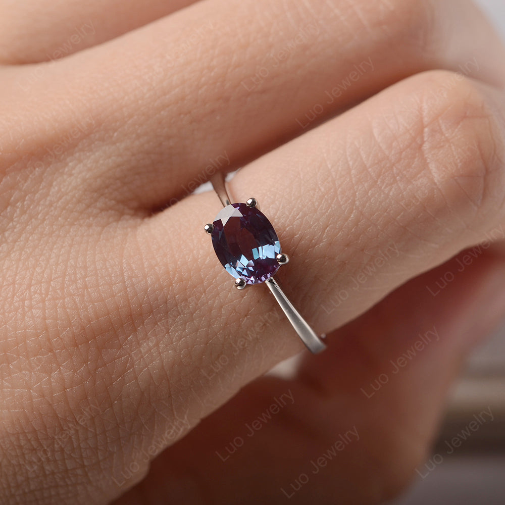 Alexandrite Horizontal Oval Solitaire Engagement Rings - LUO Jewelry