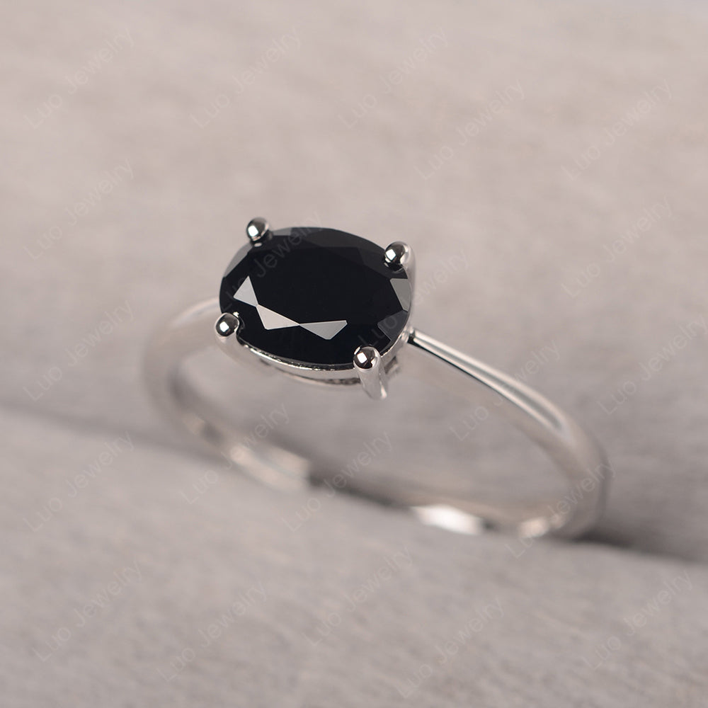 Black Stone Horizontal Oval Solitaire Engagement Rings - LUO Jewelry