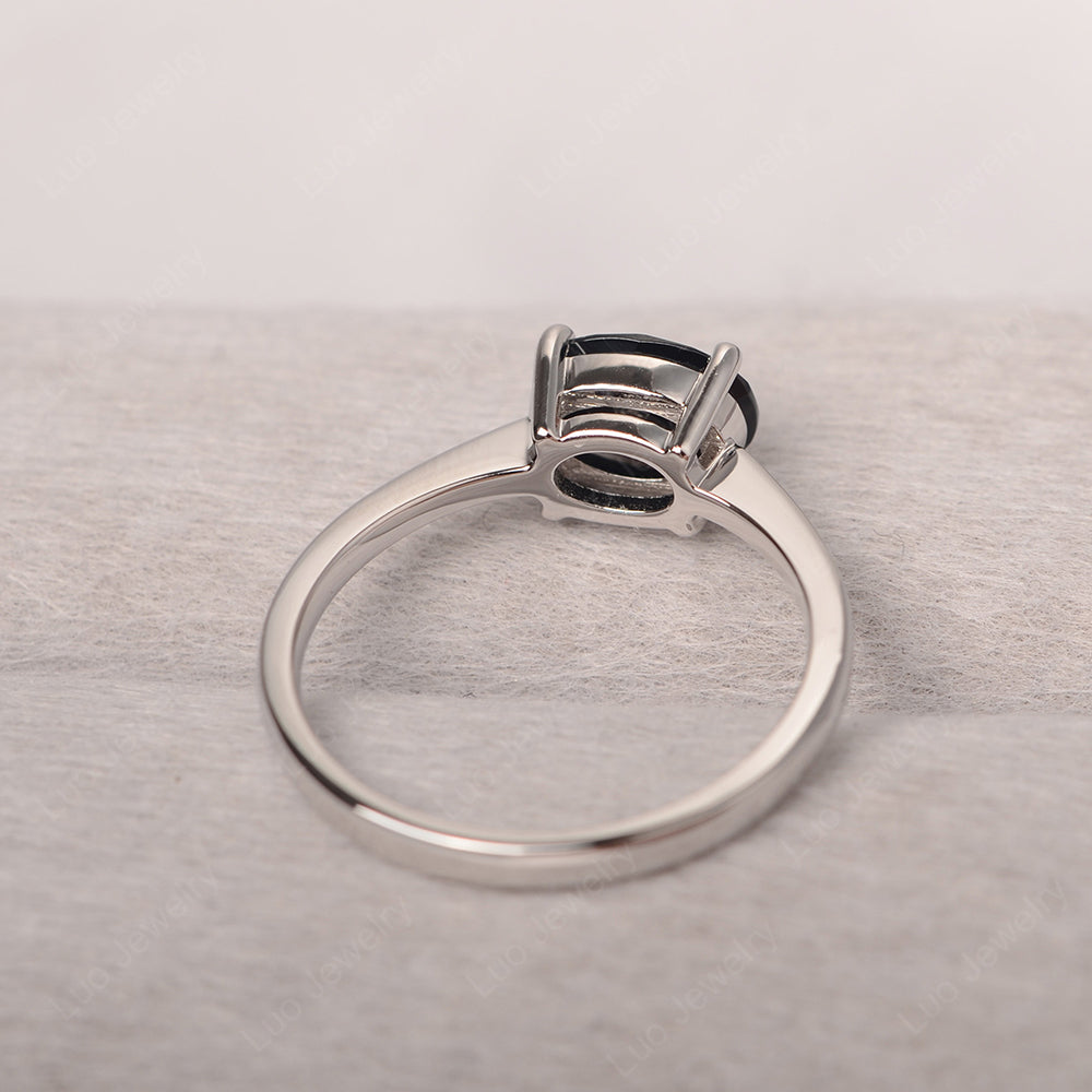 Black Stone Horizontal Oval Solitaire Engagement Rings - LUO Jewelry