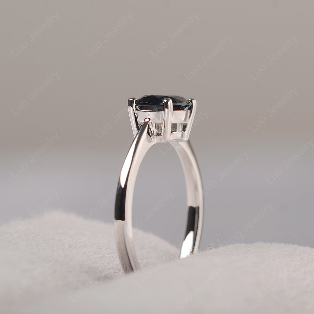 Black Stone Horizontal Oval Solitaire Engagement Rings - LUO Jewelry