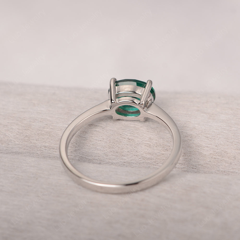 Lab Emerald Horizontal Oval Solitaire Engagement Rings - LUO Jewelry