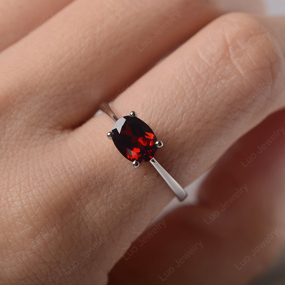 Garnet Horizontal Oval Solitaire Engagement Rings - LUO Jewelry