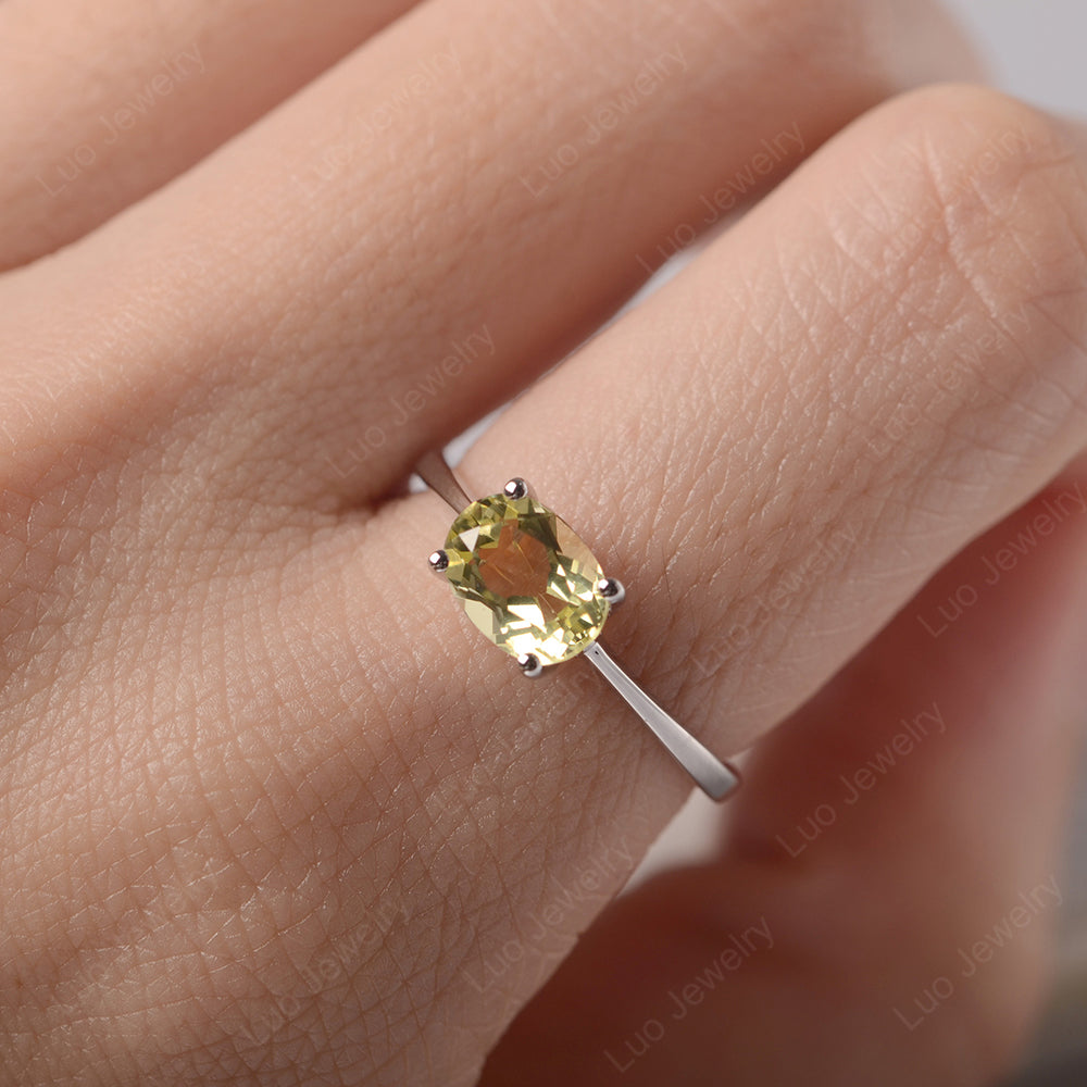 Lemon Quartz Horizontal Oval Solitaire Engagement Rings - LUO Jewelry