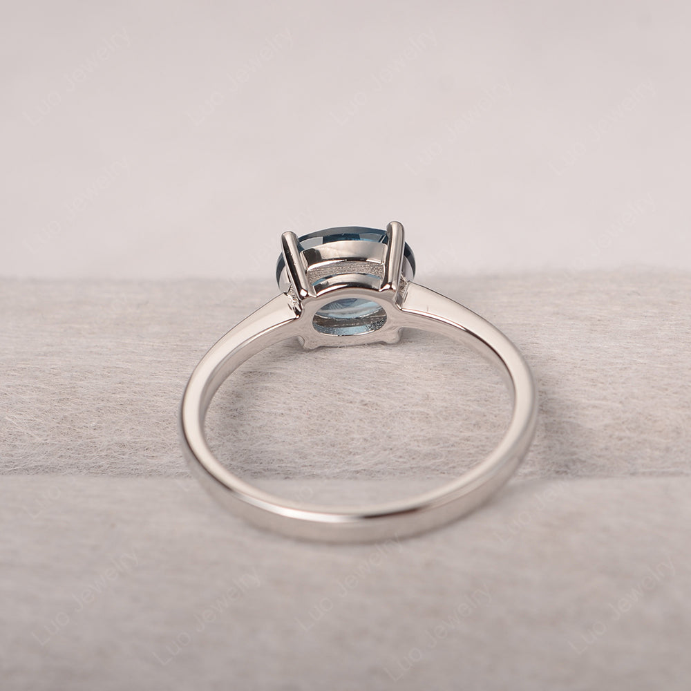 London Blue Topaz Horizontal Oval Solitaire Engagement Rings - LUO Jewelry