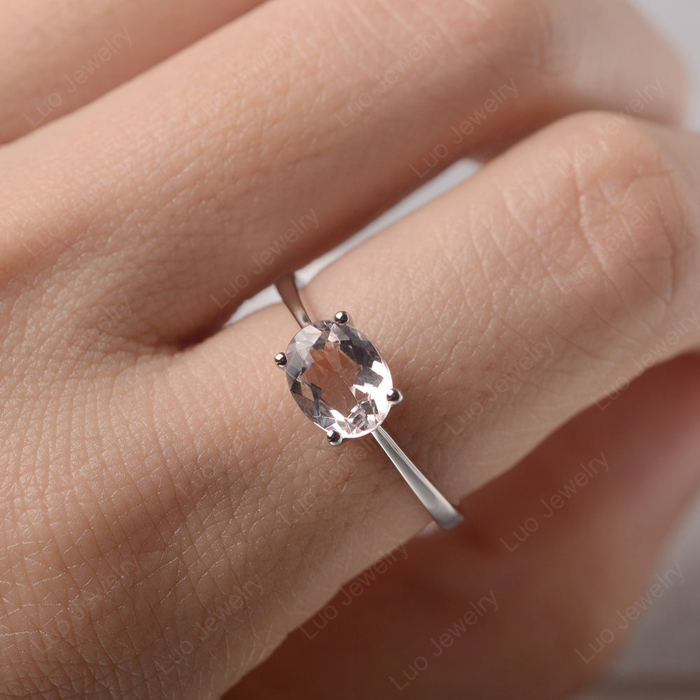 Morganite Horizontal Oval Solitaire Engagement Rings - LUO Jewelry