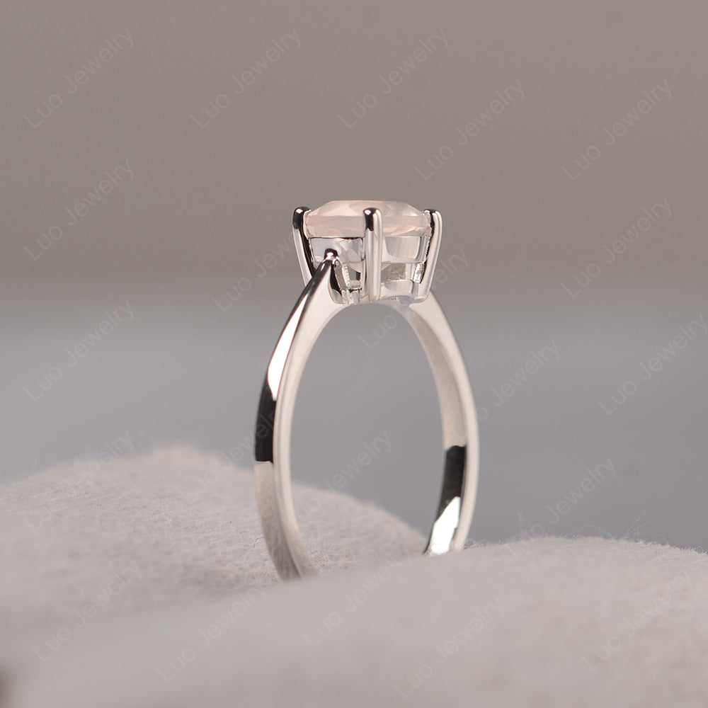 Rose Quartz Horizontal Oval Solitaire Engagement Rings - LUO Jewelry