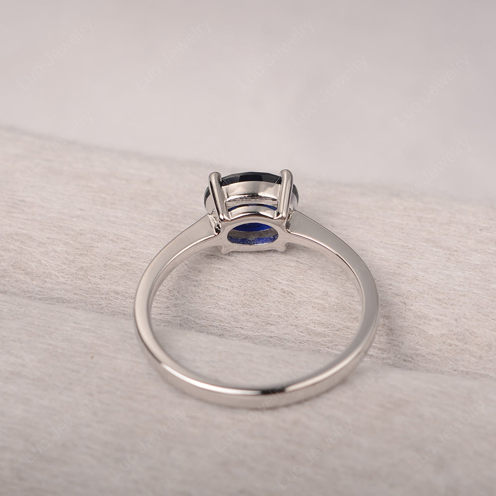 Lab Sapphire Horizontal Oval Solitaire Engagement Rings - LUO Jewelry