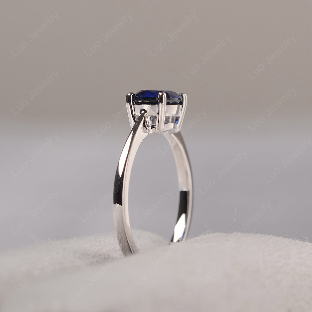 Lab Sapphire Horizontal Oval Solitaire Engagement Rings - LUO Jewelry