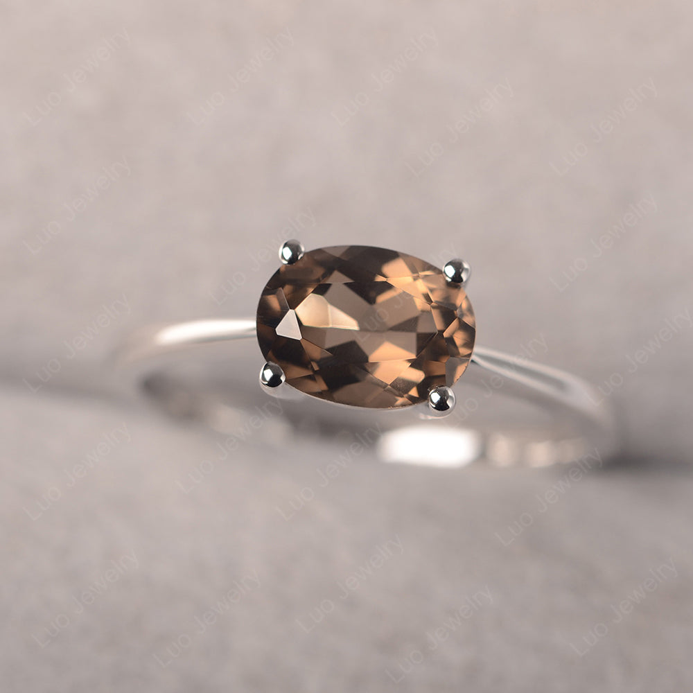 Smoky Quartz Horizontal Oval Solitaire Engagement Rings - LUO Jewelry
