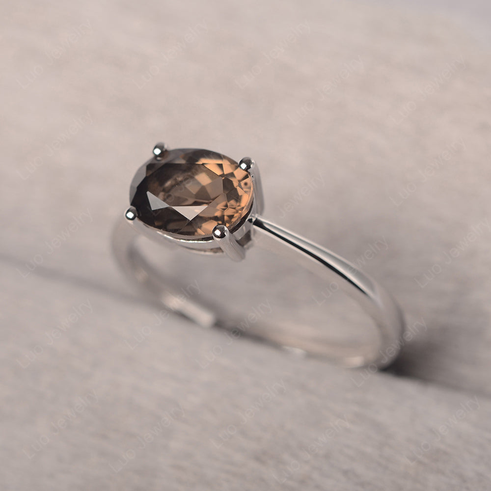 Smoky Quartz Horizontal Oval Solitaire Engagement Rings - LUO Jewelry