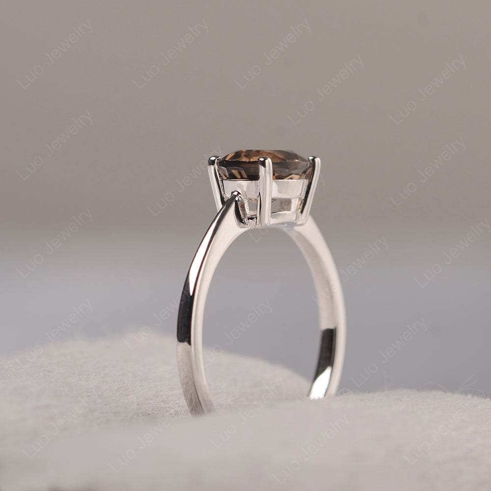 Smoky Quartz Horizontal Oval Solitaire Engagement Rings - LUO Jewelry