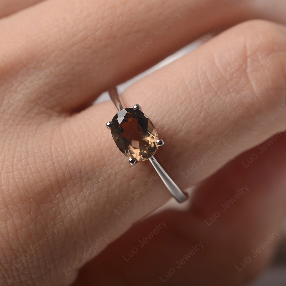 Smoky Quartz Horizontal Oval Solitaire Engagement Rings - LUO Jewelry