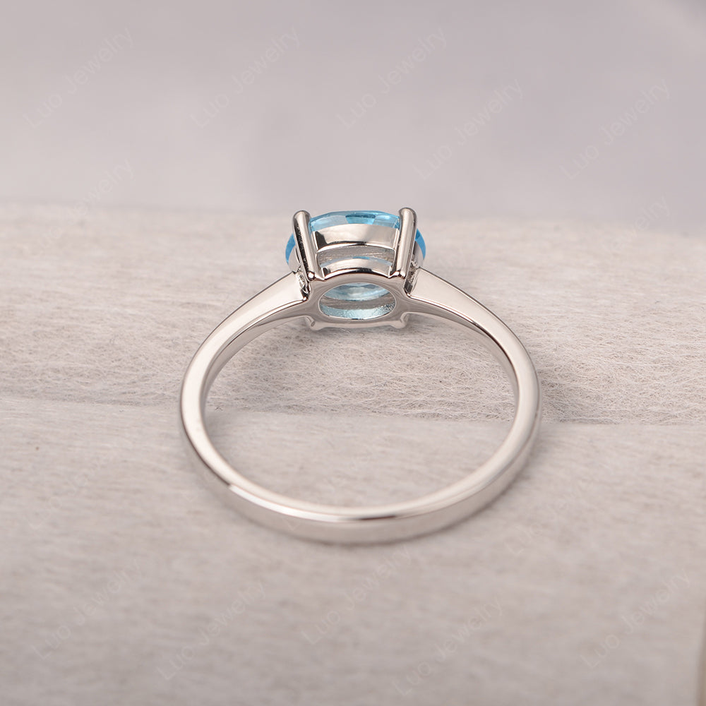 Swiss Blue Topaz Horizontal Oval Solitaire Engagement Rings - LUO Jewelry