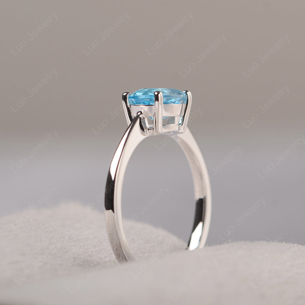 Swiss Blue Topaz Horizontal Oval Solitaire Engagement Rings - LUO Jewelry