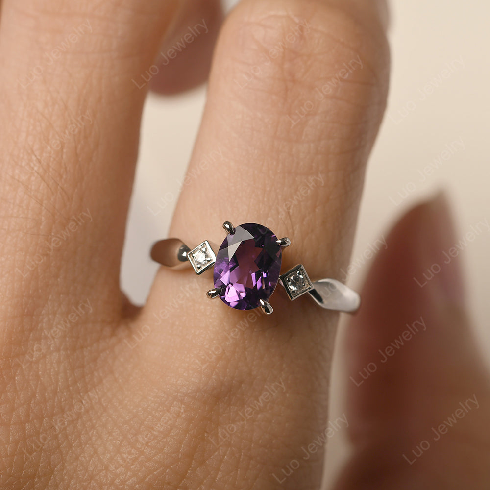 Amethyst Ring Vintage Oval Wedding Rings - LUO Jewelry
