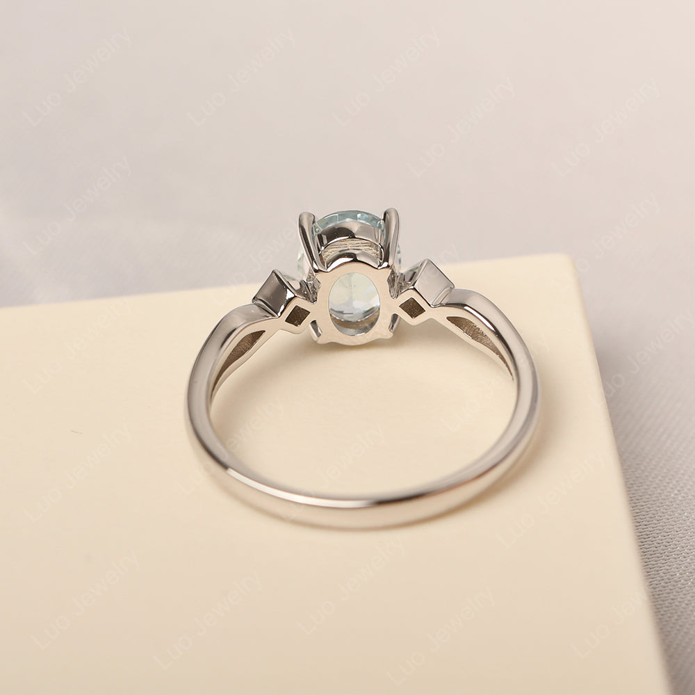Aquamarine Ring Vintage Oval Wedding Rings - LUO Jewelry
