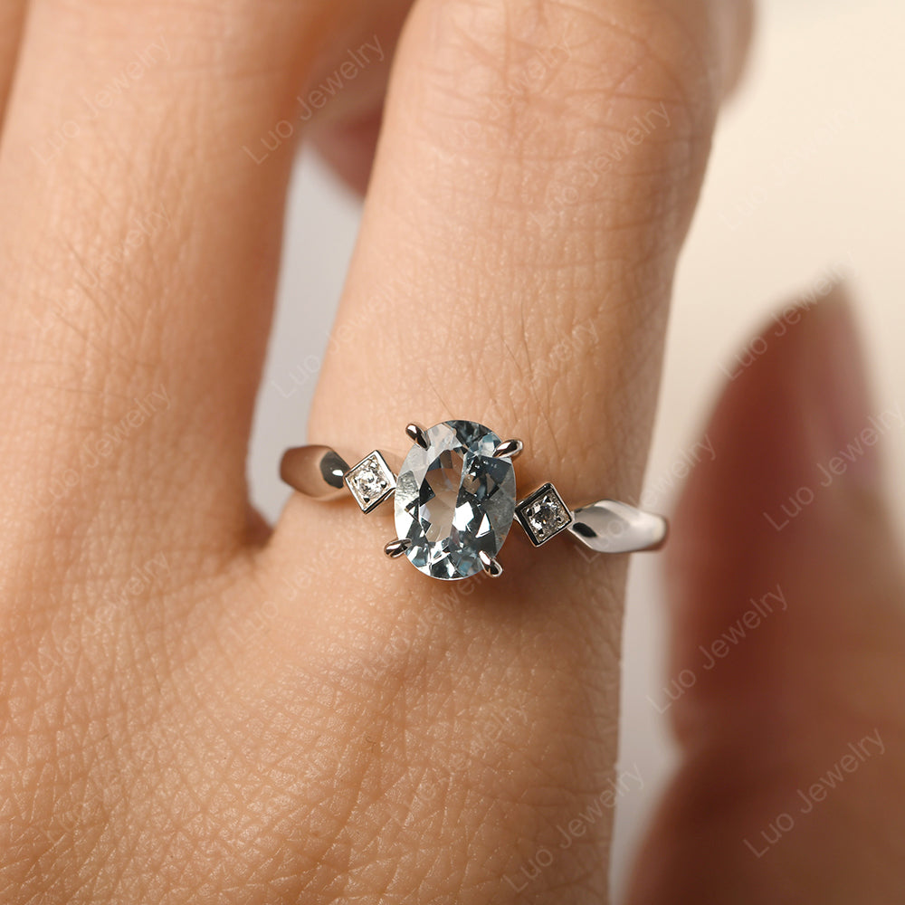 Aquamarine Ring Vintage Oval Wedding Rings - LUO Jewelry