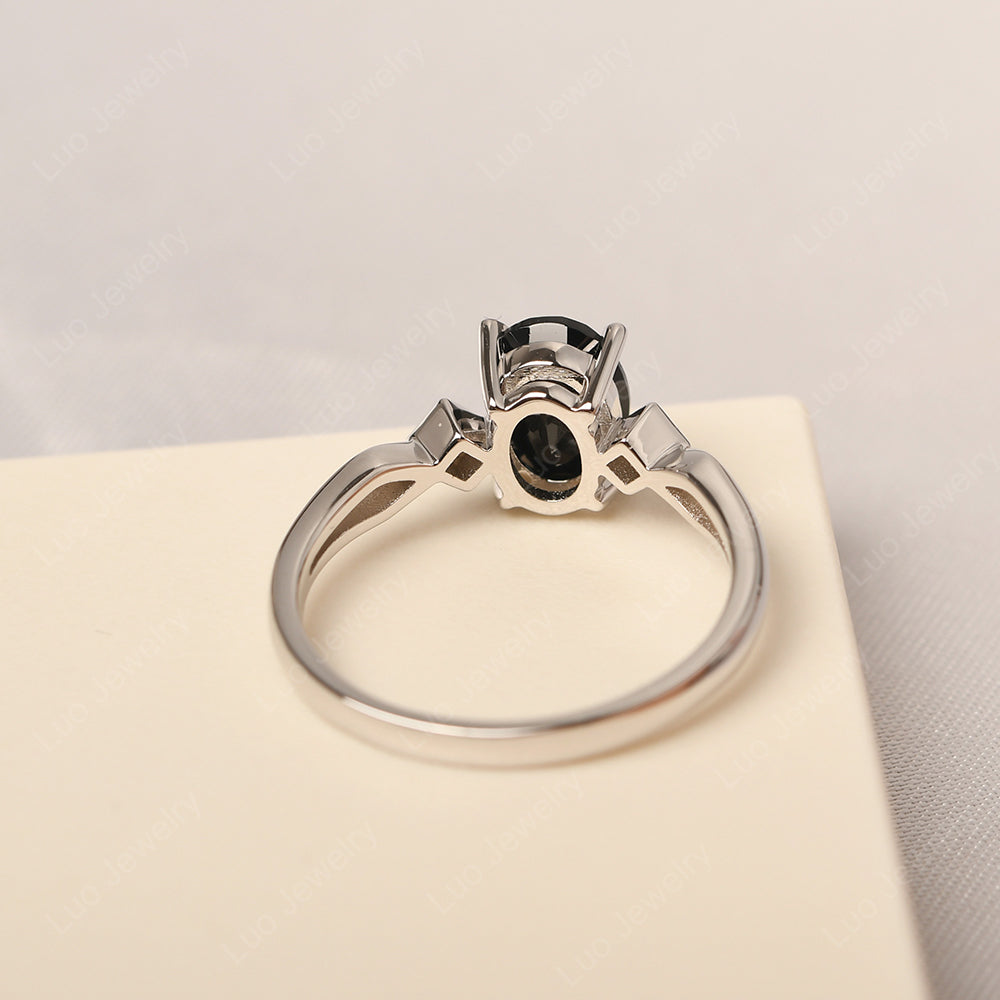 Black Stone Ring Vintage Oval Wedding Rings - LUO Jewelry