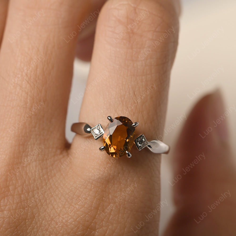 Citrine Ring Vintage Oval Wedding Rings - LUO Jewelry