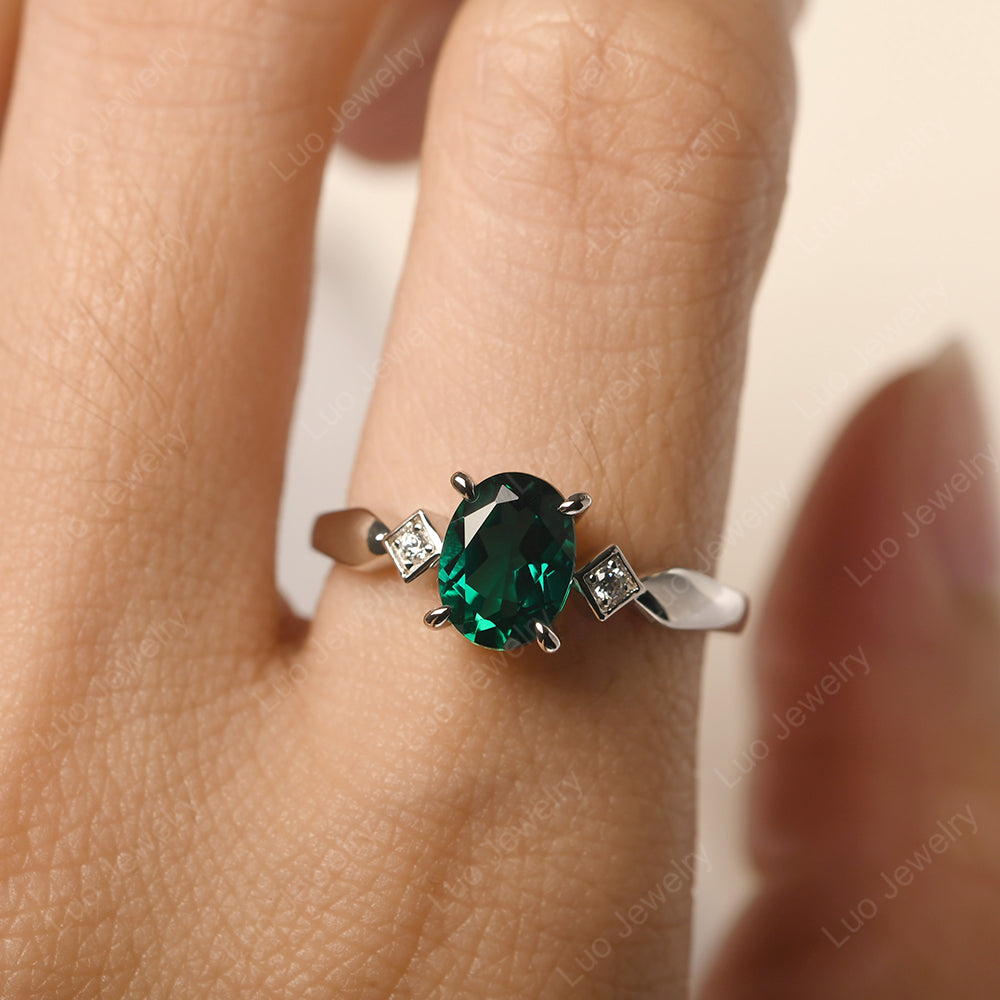 Lab Emerald Ring Vintage Oval Wedding Rings - LUO Jewelry
