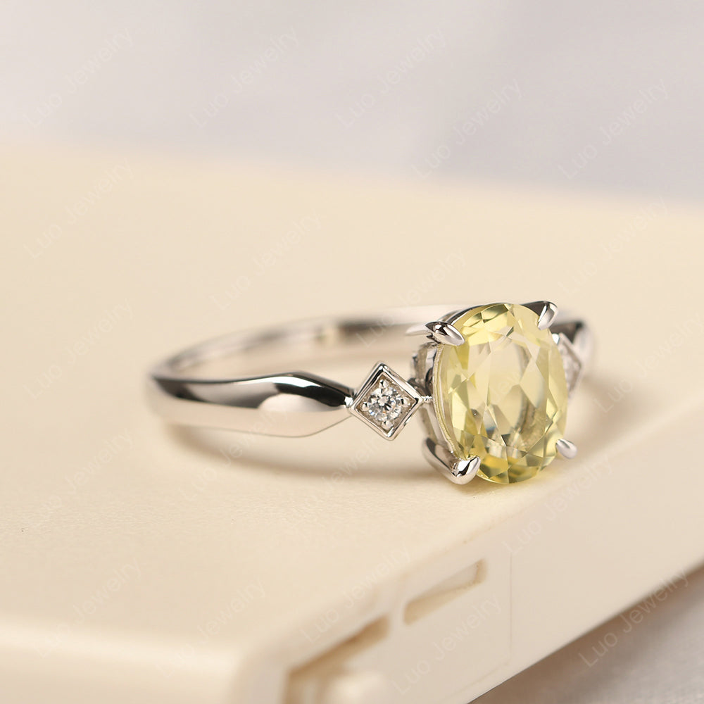 Lemon Quartz Ring Vintage Oval Wedding Rings - LUO Jewelry