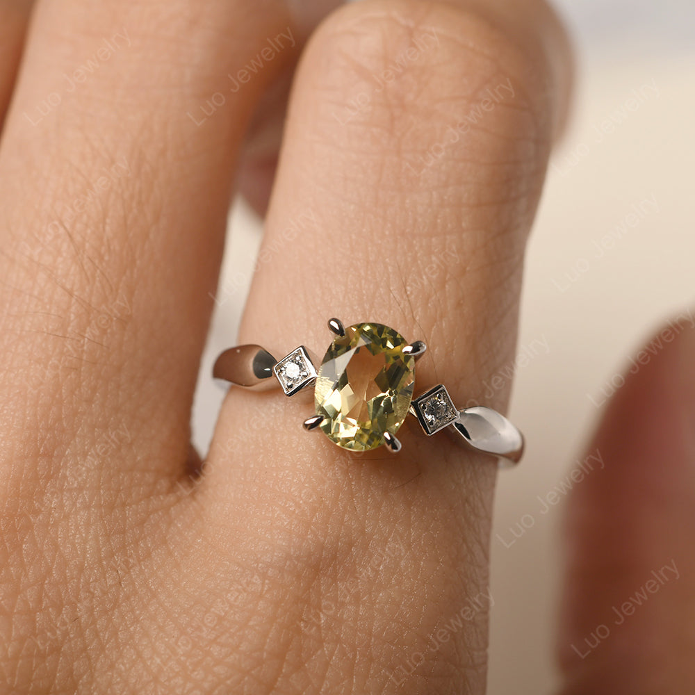 Lemon Quartz Ring Vintage Oval Wedding Rings - LUO Jewelry