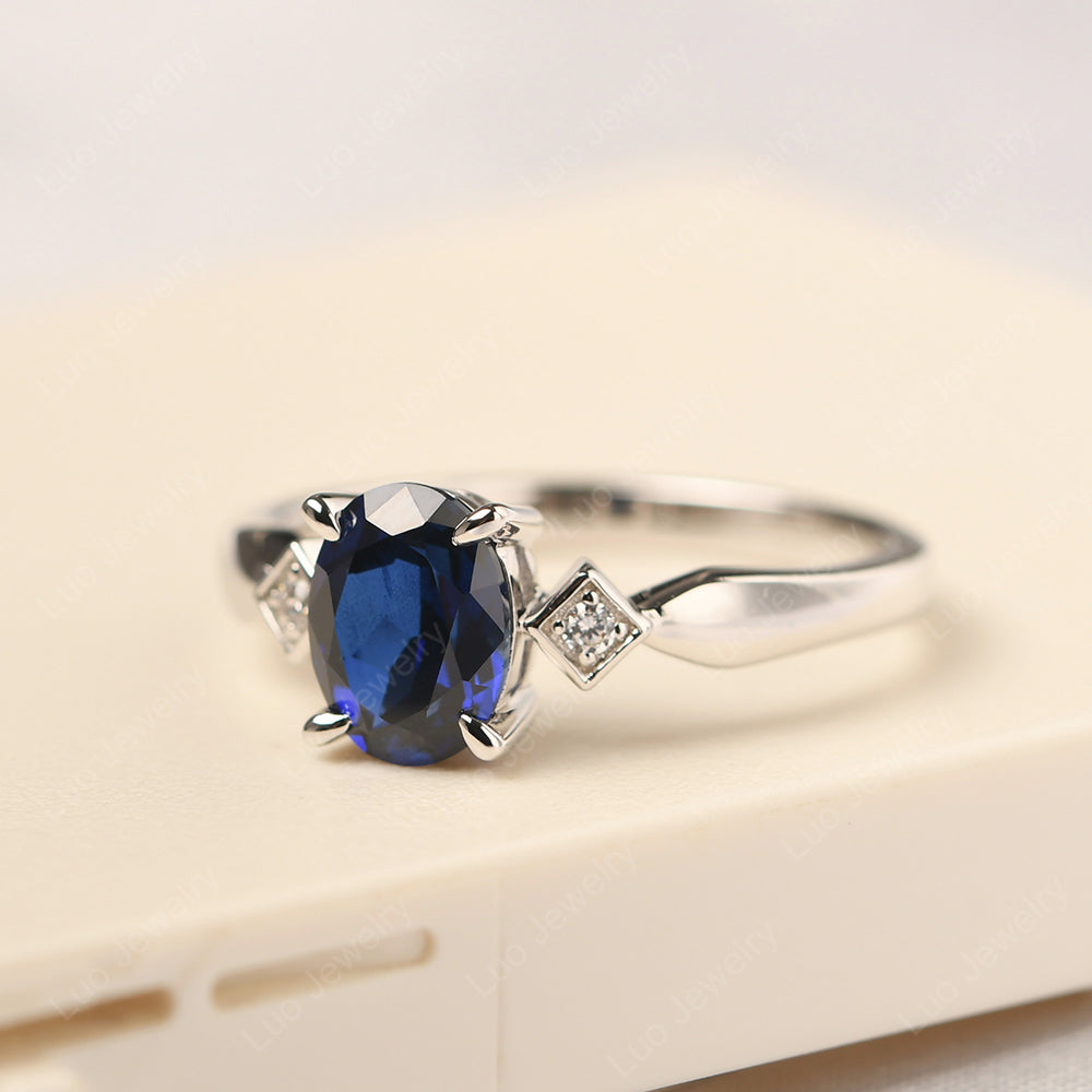 Lab Sapphire Ring Vintage Oval Wedding Rings - LUO Jewelry