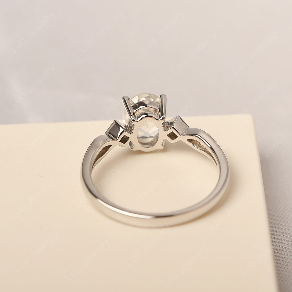 White Topaz Ring Vintage Oval Wedding Rings - LUO Jewelry