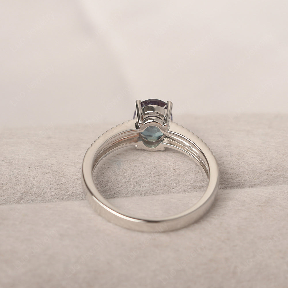 Oval Alexandrite Wide Band Engagement Ring - LUO Jewelry