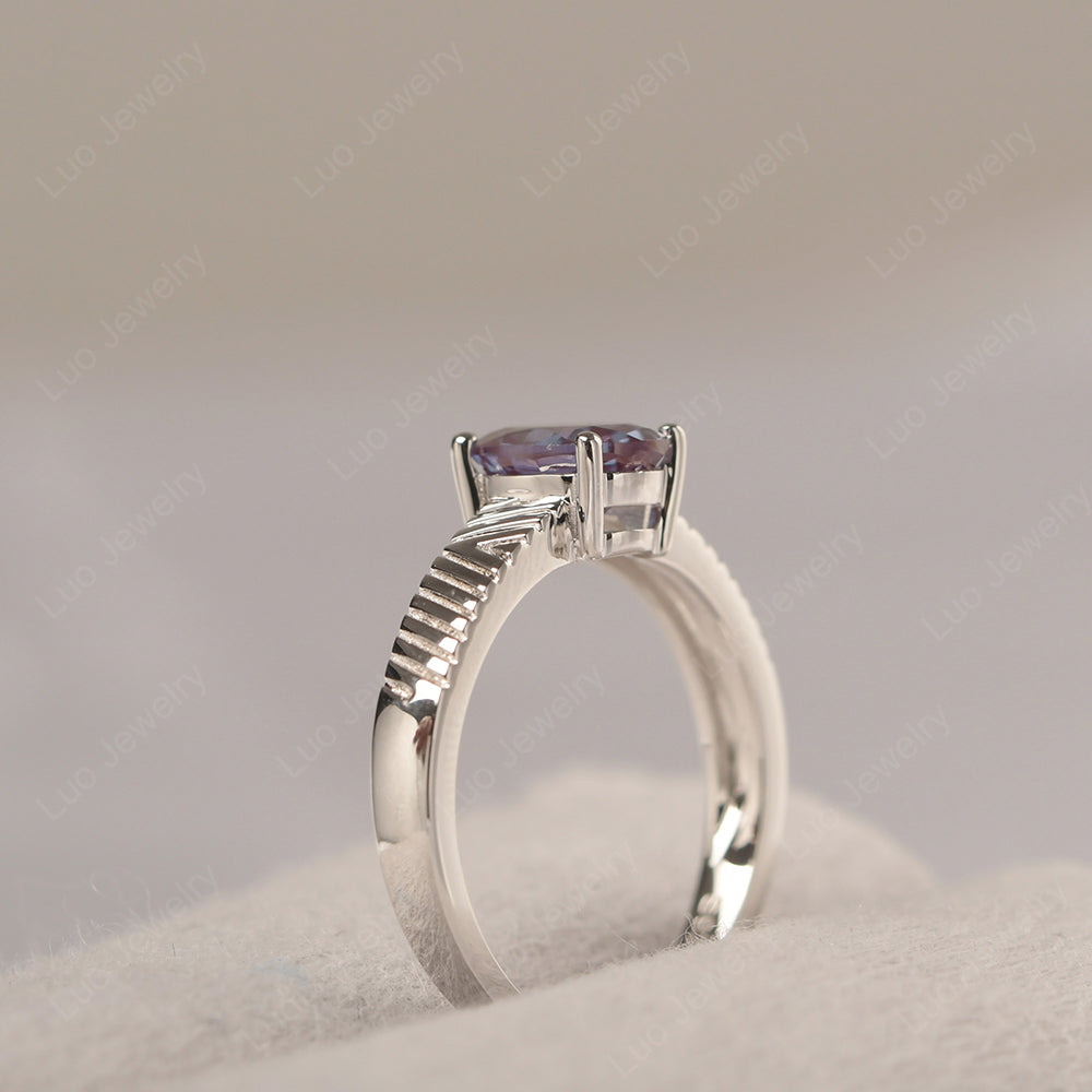 Oval Alexandrite Wide Band Engagement Ring - LUO Jewelry