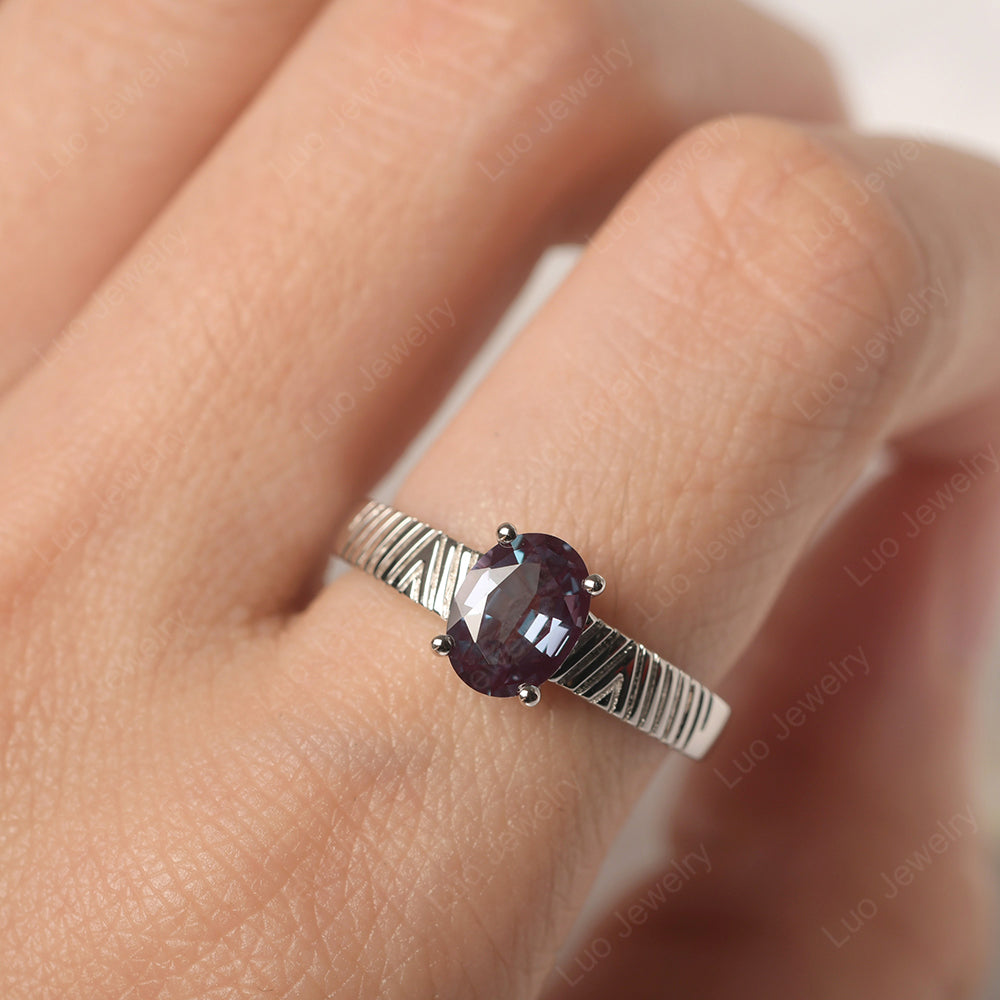 Oval Alexandrite Wide Band Engagement Ring - LUO Jewelry